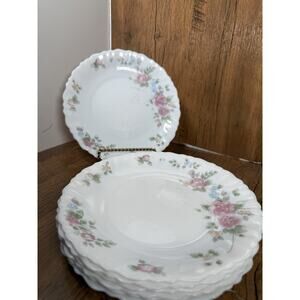 Arcopal ROSALIE Salad Plates Pink Floral Swirl Rim Set Of 7